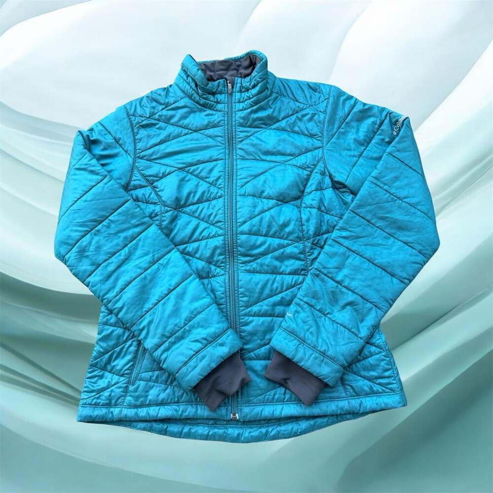 Columbia Jacket Women’s Size L Omni-Heat Teal Blue Quilted Full Zip (112)